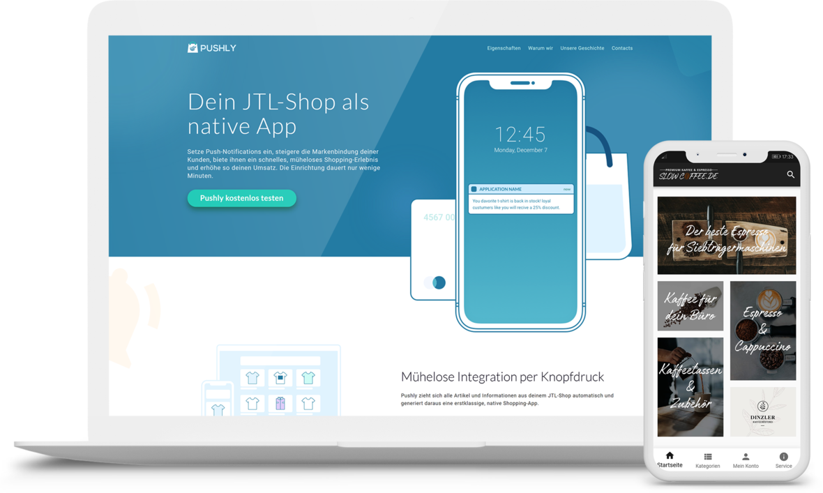 Pushly - Dein JTL Shop als App für iOS und Android